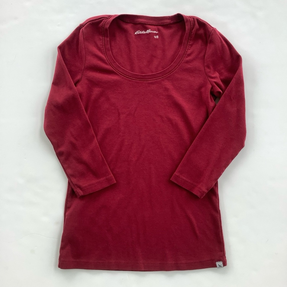 Eddie Bauer Scoop Neck 3/4 Sleeve Tee - Maroon